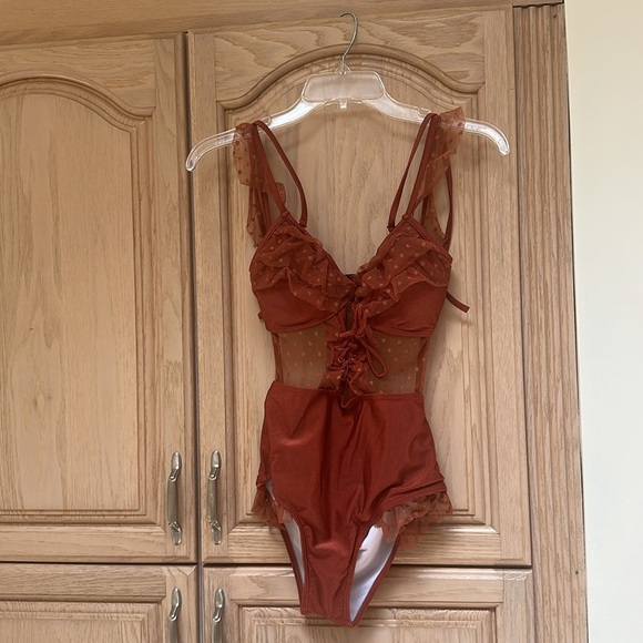 🌈 ZIMMERMANN CORSAIR CORSET RUFFLE One-Piece Swimsuit vintage rose size small - Picture 5 of 14